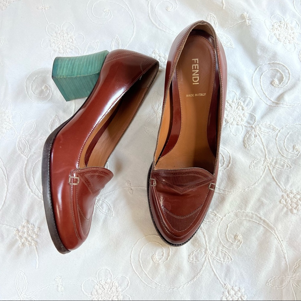 FENDI - Authentic FENDI Austen Color-Block Loafer, 38.8 - Green and Brown